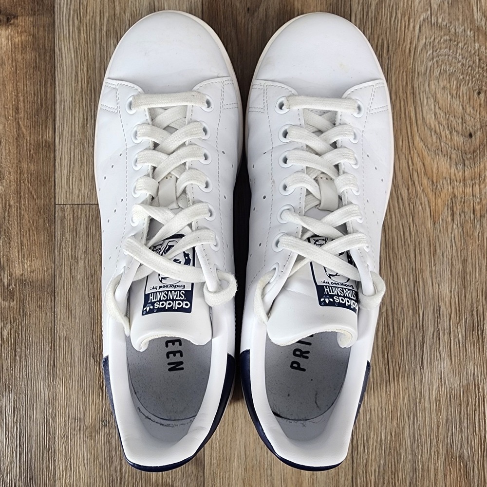 Adidas Stan Smith Womens‎ Size US 6.5 White Navy Sneakers Leather Tennis Shoes - Picture 6 of 9